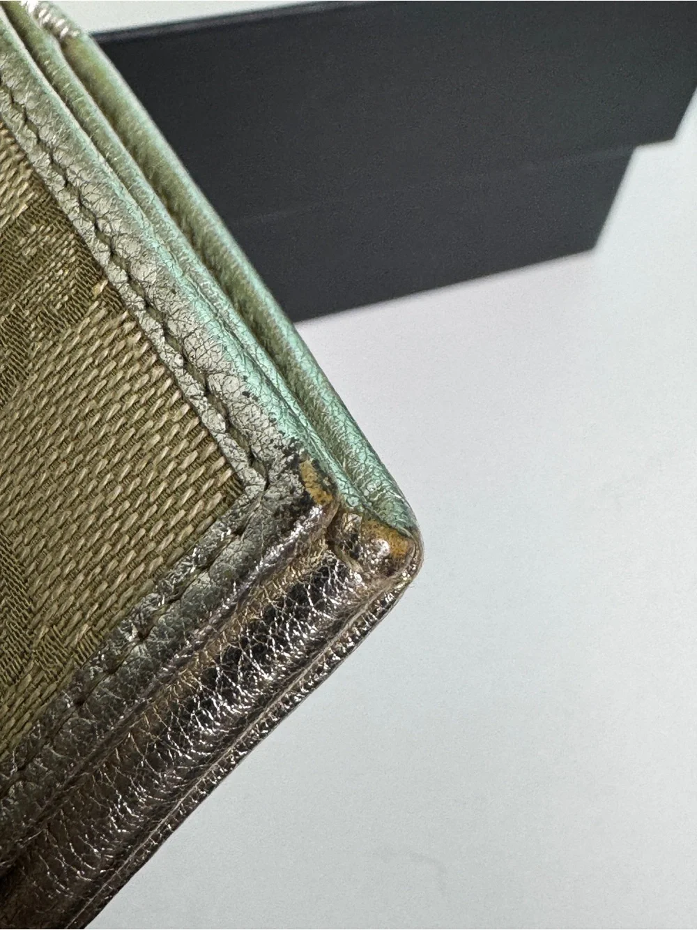 Gucci Beige Monogram Canvas Card Case with Metallic Trim